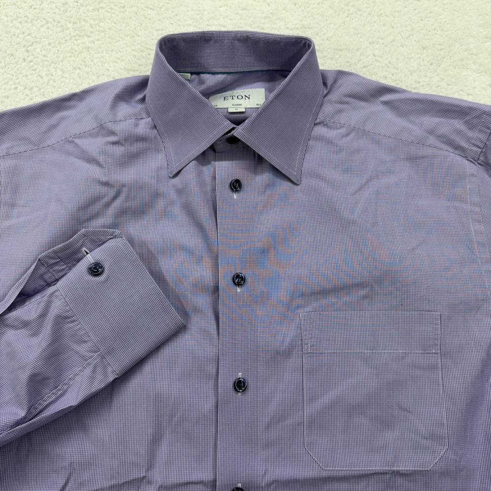 ETON CLASSIC Mens Purple Gingham‎ Dress Shirt M 15.5 Collar Long Sleeve Pocket